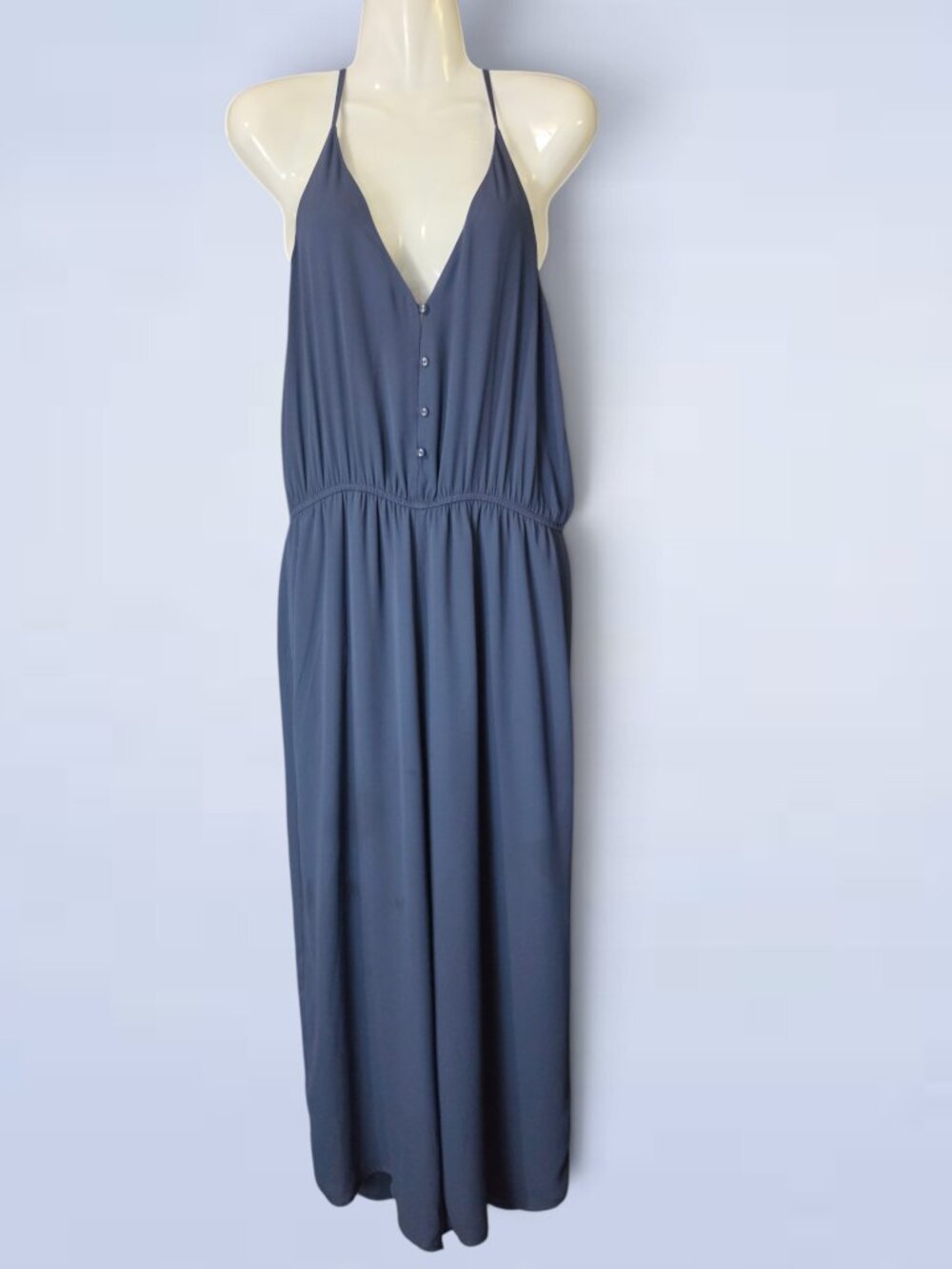 Monk & Lou Navy Blue V-Neck Wide Leg Jumpsuit - Size Small
